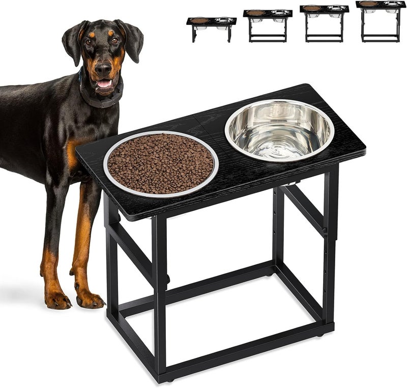 Zarler Elevated Dog Bowls for X-Large and Large Breed, 5 Adjustable Heights from 8.2'' - 17.3'', 2 Stainless Steel Bowls, 8.2'',11.8'',13.7'',15.7'',17.3'' Raised Dogs Bowls Stand - Image 1